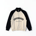 Sweat col zippé Copenhagen sable et noir présenté à plat sur fond blanc