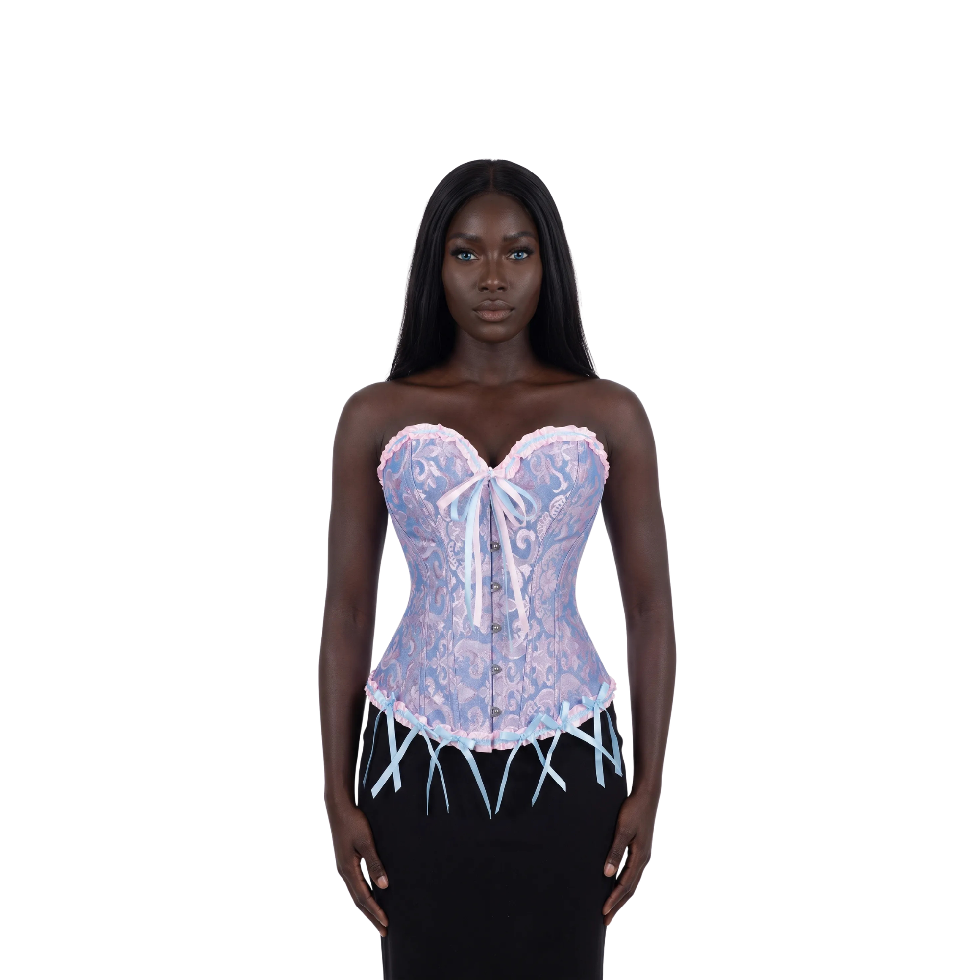 Viktorianisches Corsage-Korsett mit Blumen-Jacquard – Busk-Verschluss vorne