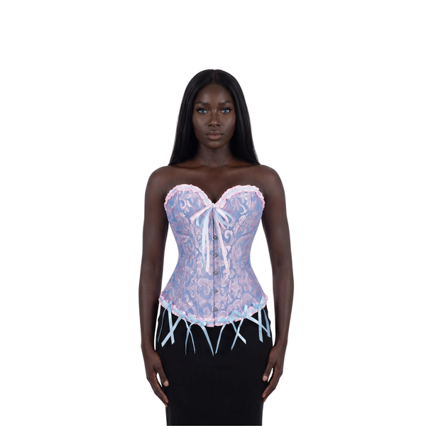 Viktorianisches Corsage-Korsett mit Blumen-Jacquard – Busk-Verschluss vorne