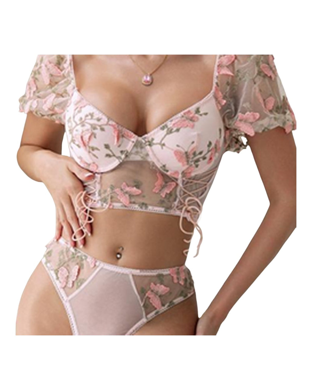 Ensemble brodé papillons roses à manches bouffantes – Julia – Les Secrets de Léa