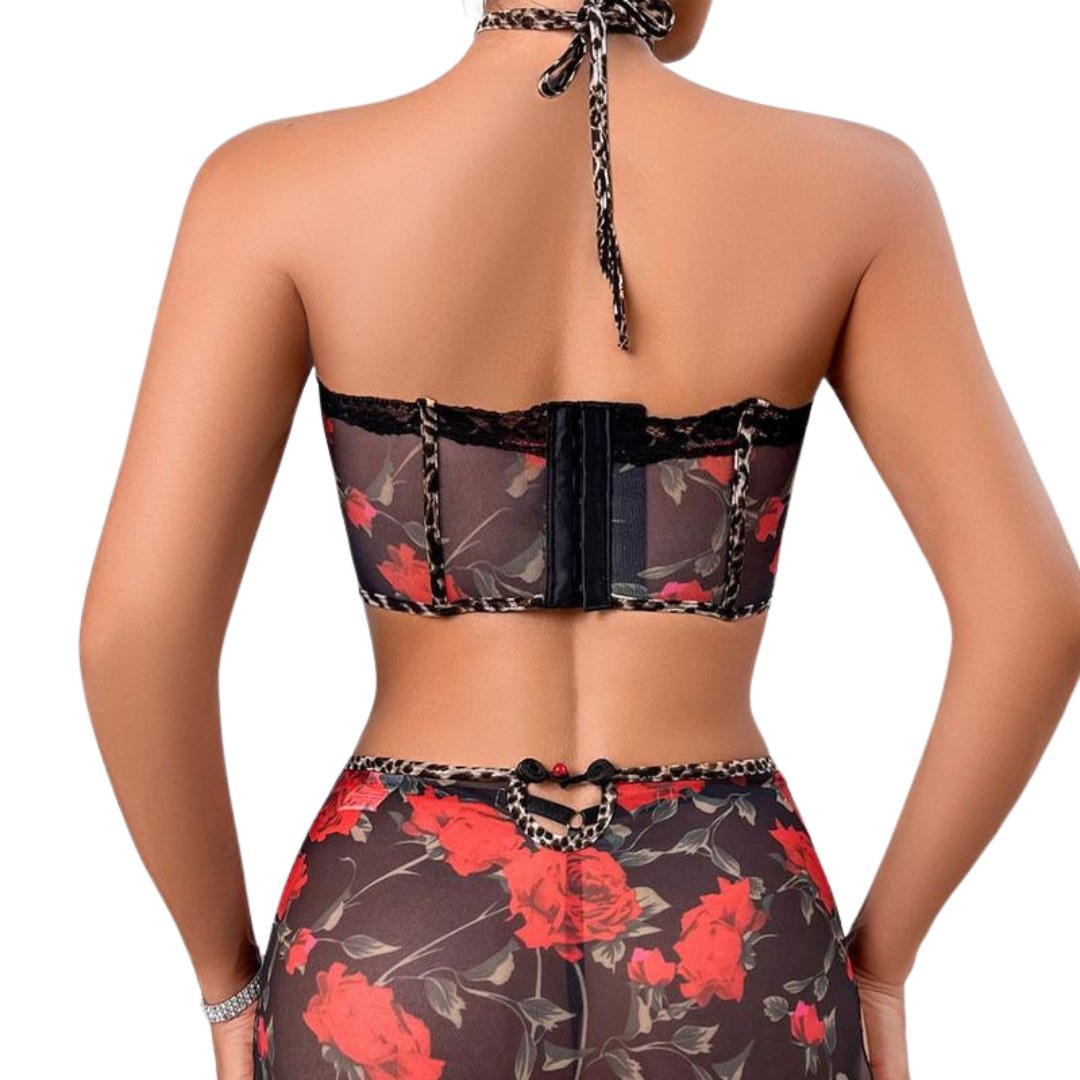 Ensemble bustier et jupe imprimé roses rouges – Beatriz – Les Secrets de Léa, vue 3