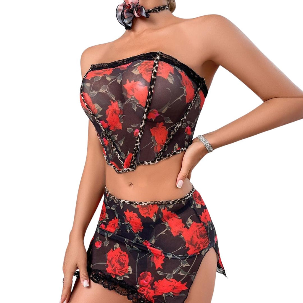 Ensemble bustier et jupe imprimé roses rouges – Beatriz – Les Secrets de Léa, vue 5