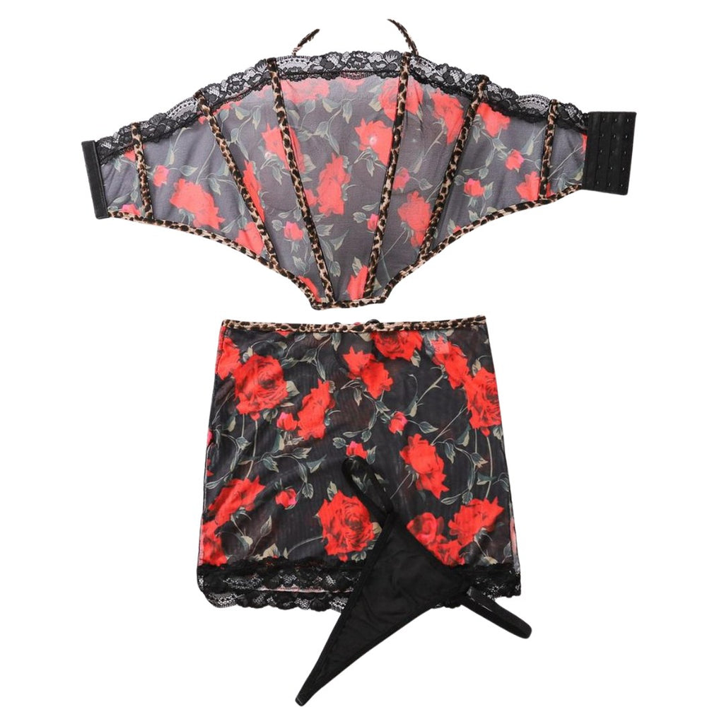 Ensemble bustier et jupe imprimé roses rouges – Beatriz – Les Secrets de Léa, vue 6