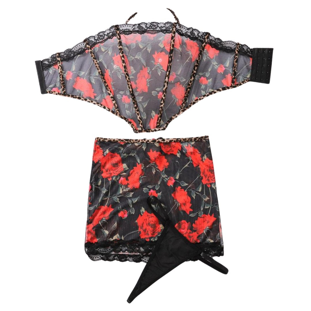 Ensemble bustier et jupe imprimé roses rouges – Beatriz – Les Secrets de Léa, vue 6