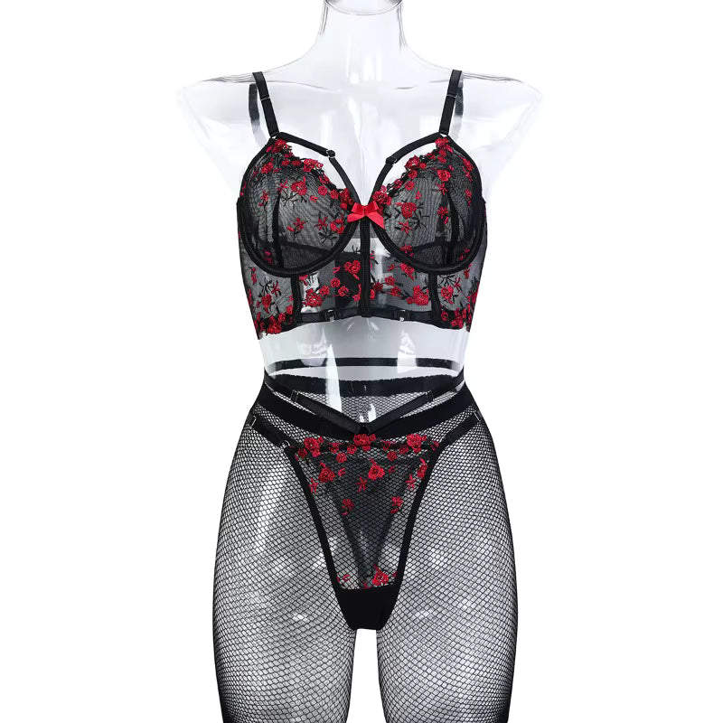 Ensemble lingerie brodé de fleurs avec harnais – Aphrodite – vue 5 | Les Secrets de Léa