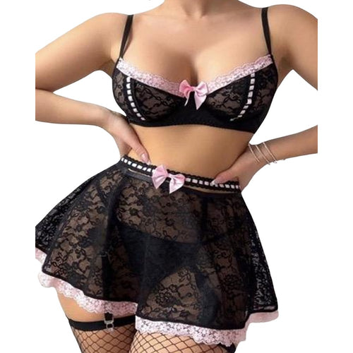 Ensemble lingerie dentelle noire et rose 3 pièces – Anouchka – Les Secrets de Léa, vue 4