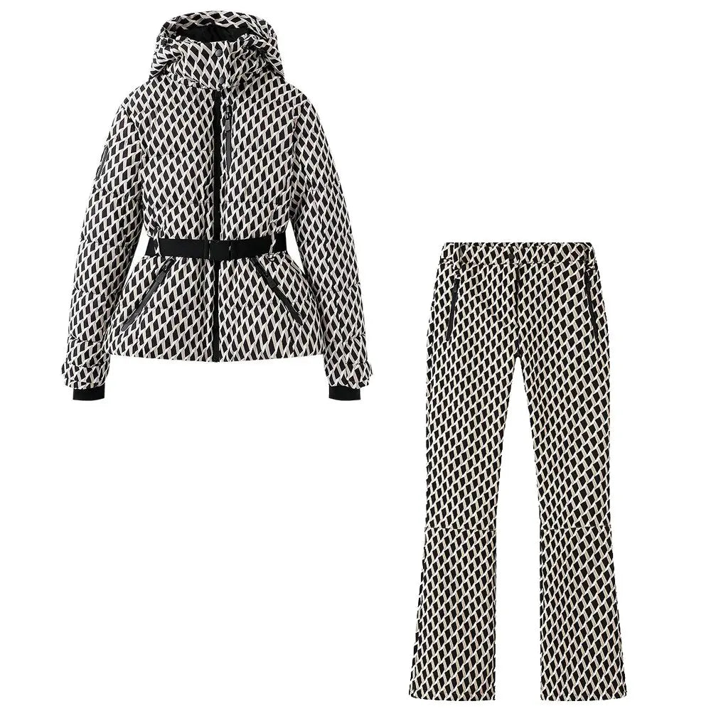 Ensemble parka et pantalon à capuche – 2 motifs – Losanges noir et crème