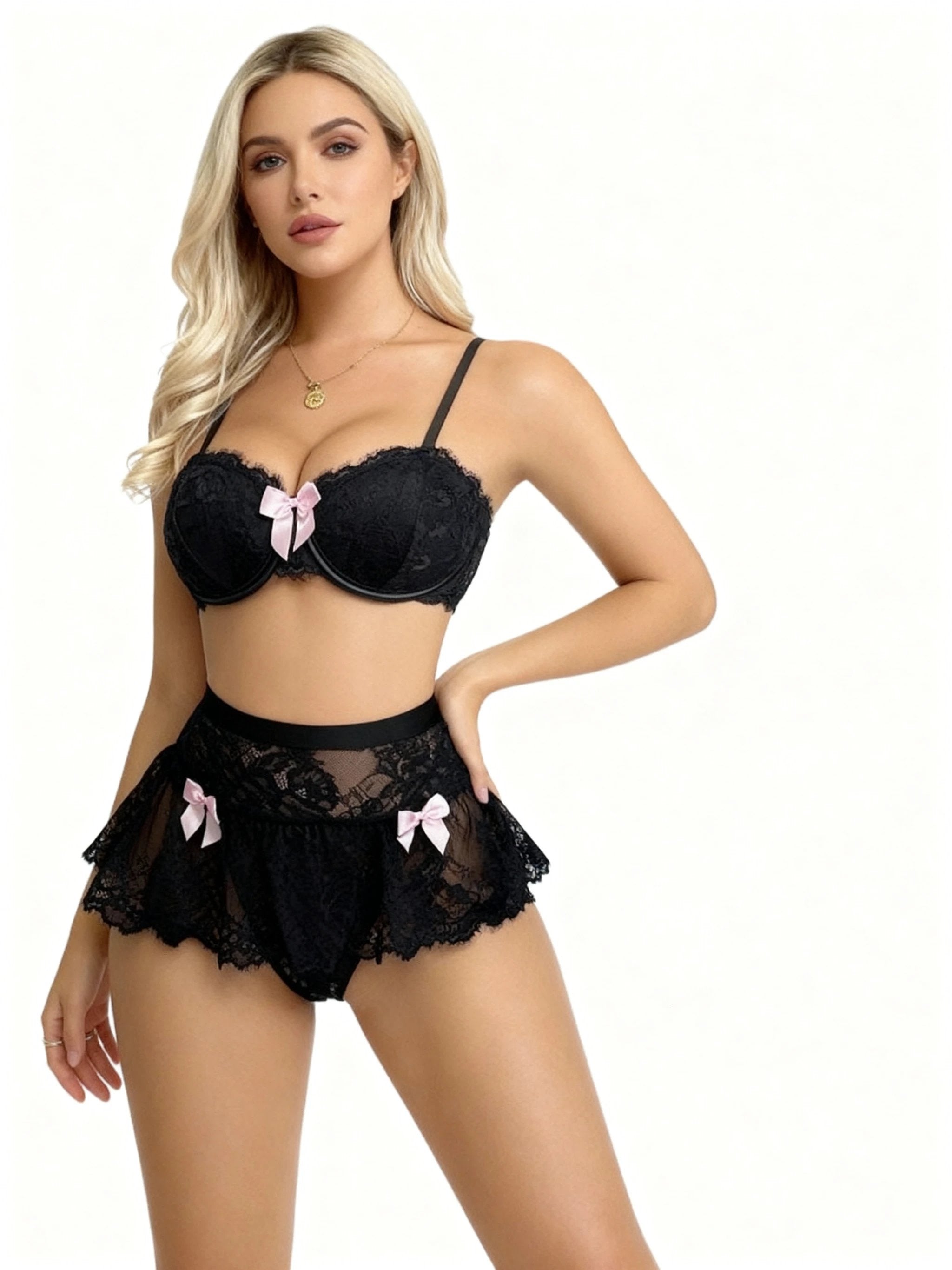 Les Secrets de Léa – Ensemble lingerie en dentelle noire trois pièces – Anabelle - LSDLBoutique