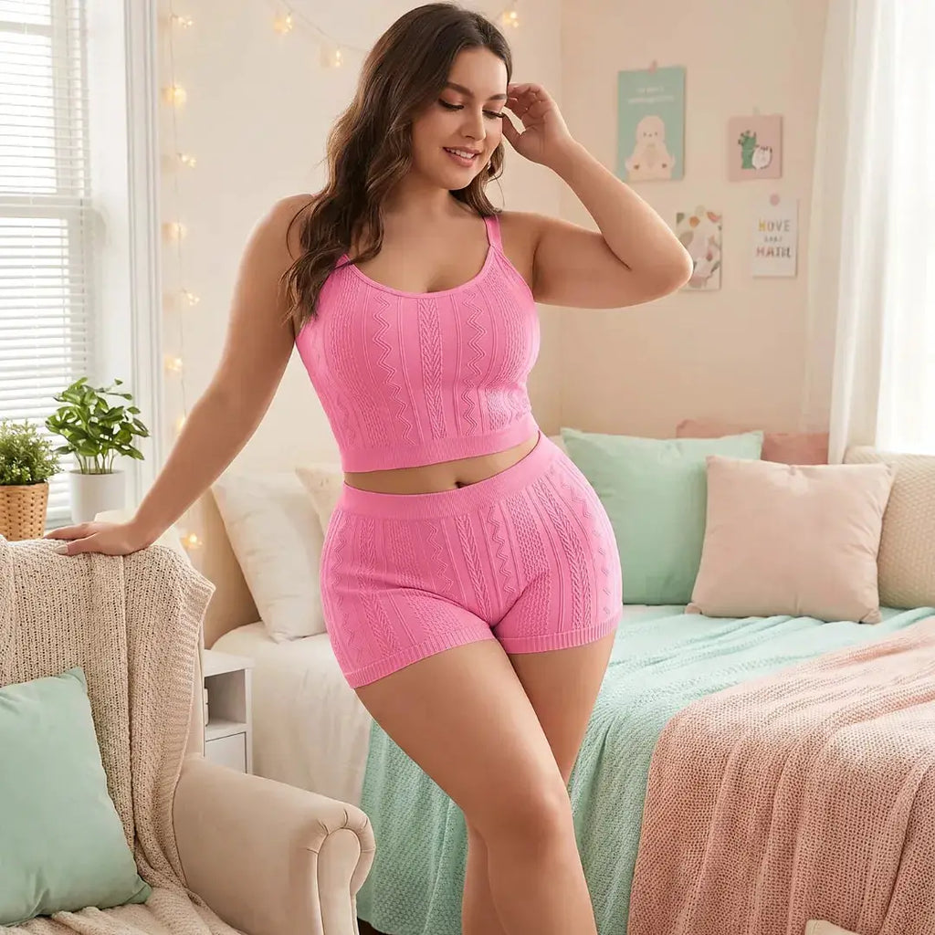 Ensemble lingerie micro soutien-gorge et culotte sans couture SPY18, rose clair en maille texturée LSDLBoutique