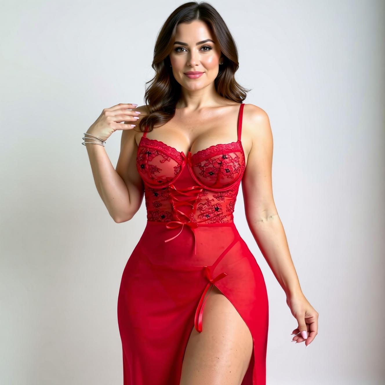 Les Secrets de Léa – Robe de nuit en satin et dentelle rouge – Dahlia - LSDLBoutique