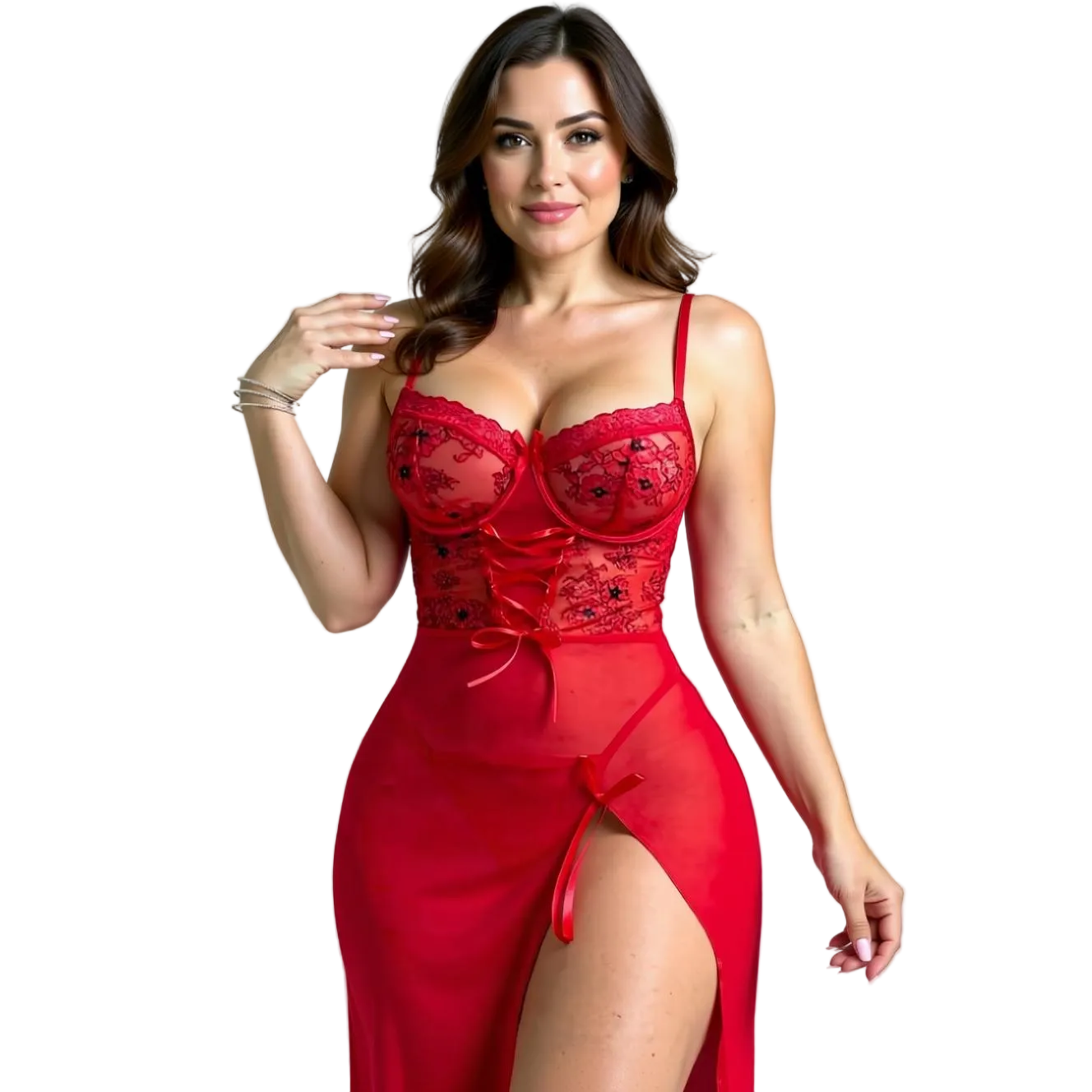 Les Secrets de Léa – Robe de nuit en satin et dentelle rouge – Dahlia - LSDLBoutique