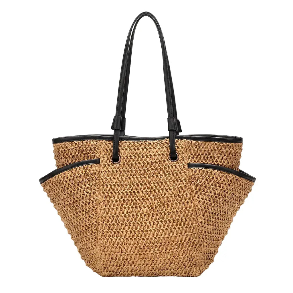 Sac fourre-tout en paille grande capacité MOODS par LSDLBoutique, tote plage à anses noires