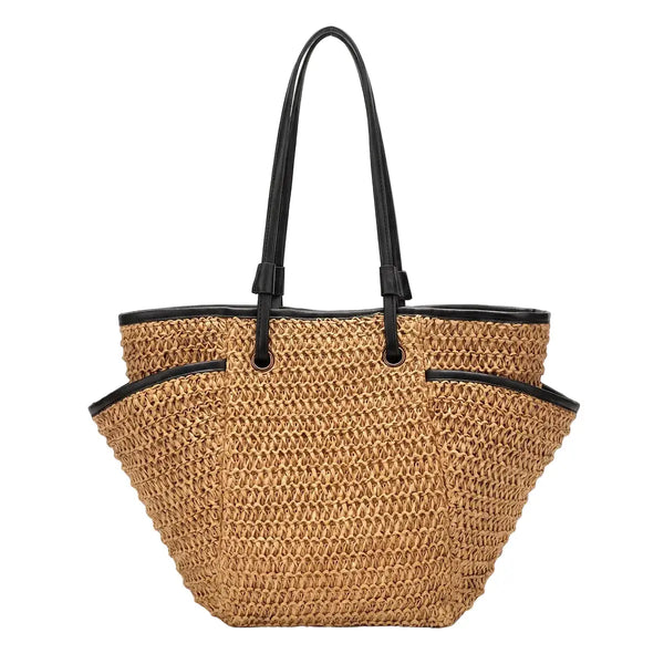 Sac fourre-tout en paille grande capacité MOODS par LSDLBoutique, tote plage à anses noires