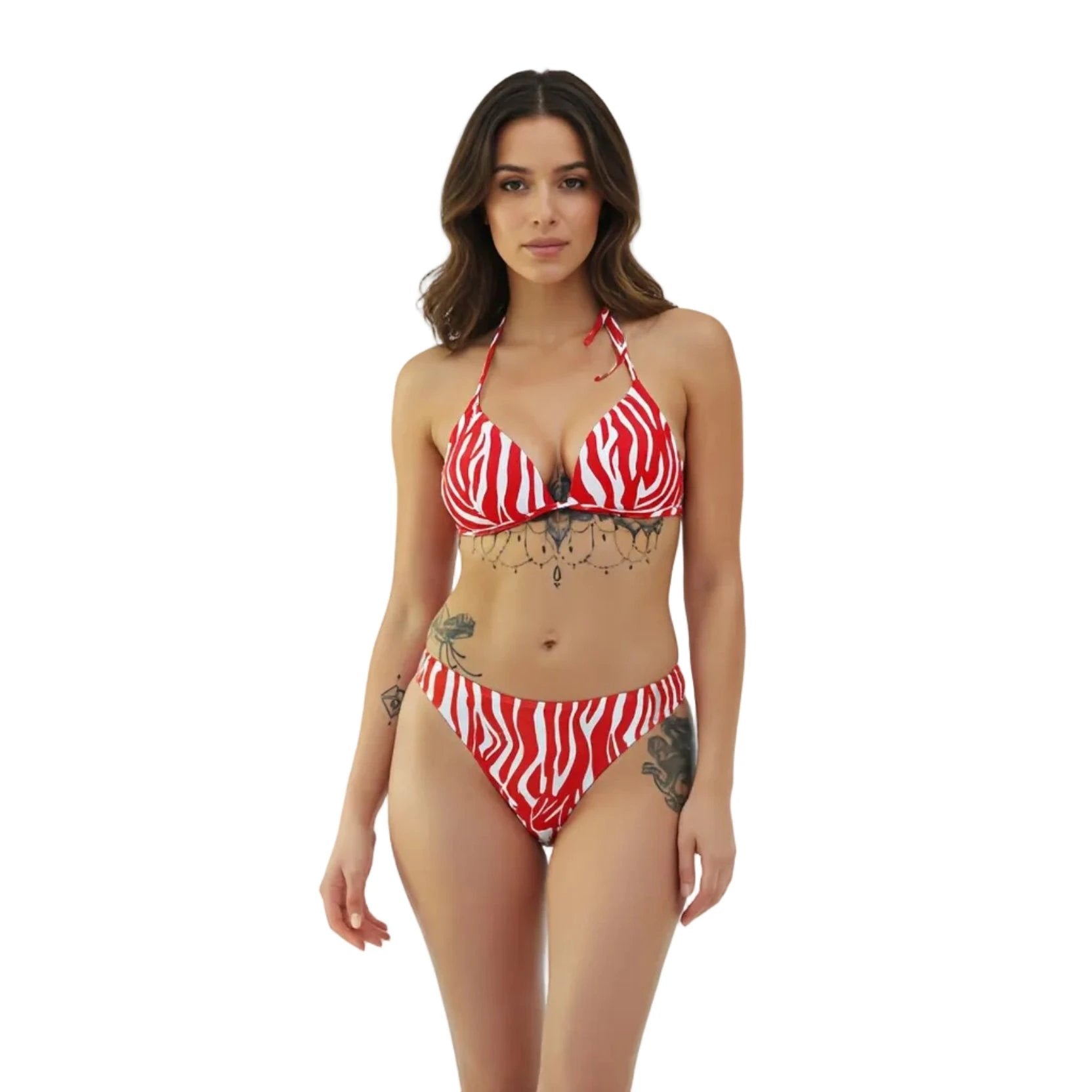 Les Secrets de Léa – Bikini triangle zébré rouge et blanc – Iséa - LSDLBoutique