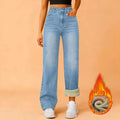Jean droit doublé polaire femme – Taille haute – vue 3 | Les Secrets de Léa