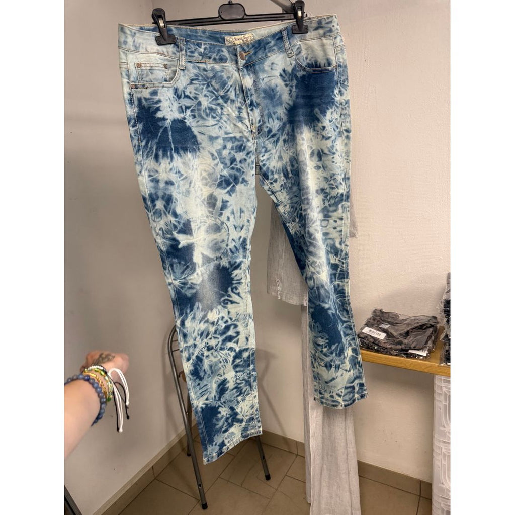 Jean droit tie and dye – Effet nuage bleu et blanc – vue 2
