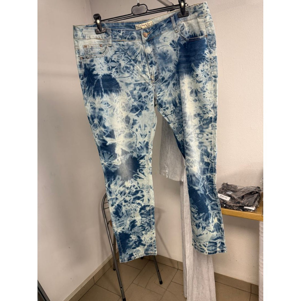Jean droit tie and dye – Effet nuage bleu et blanc – vue 4