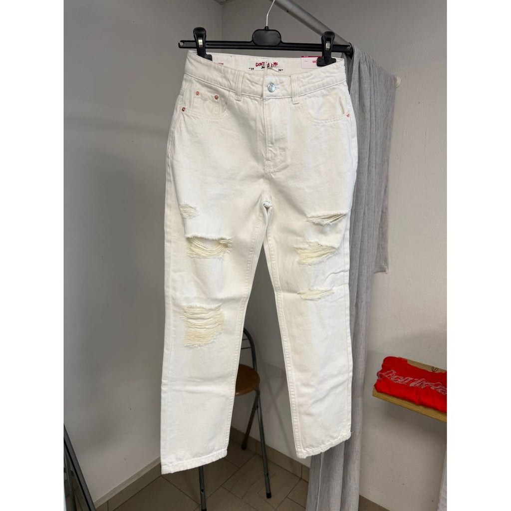 Jean mom taille haute déchiré – Blanc écru – vue 2