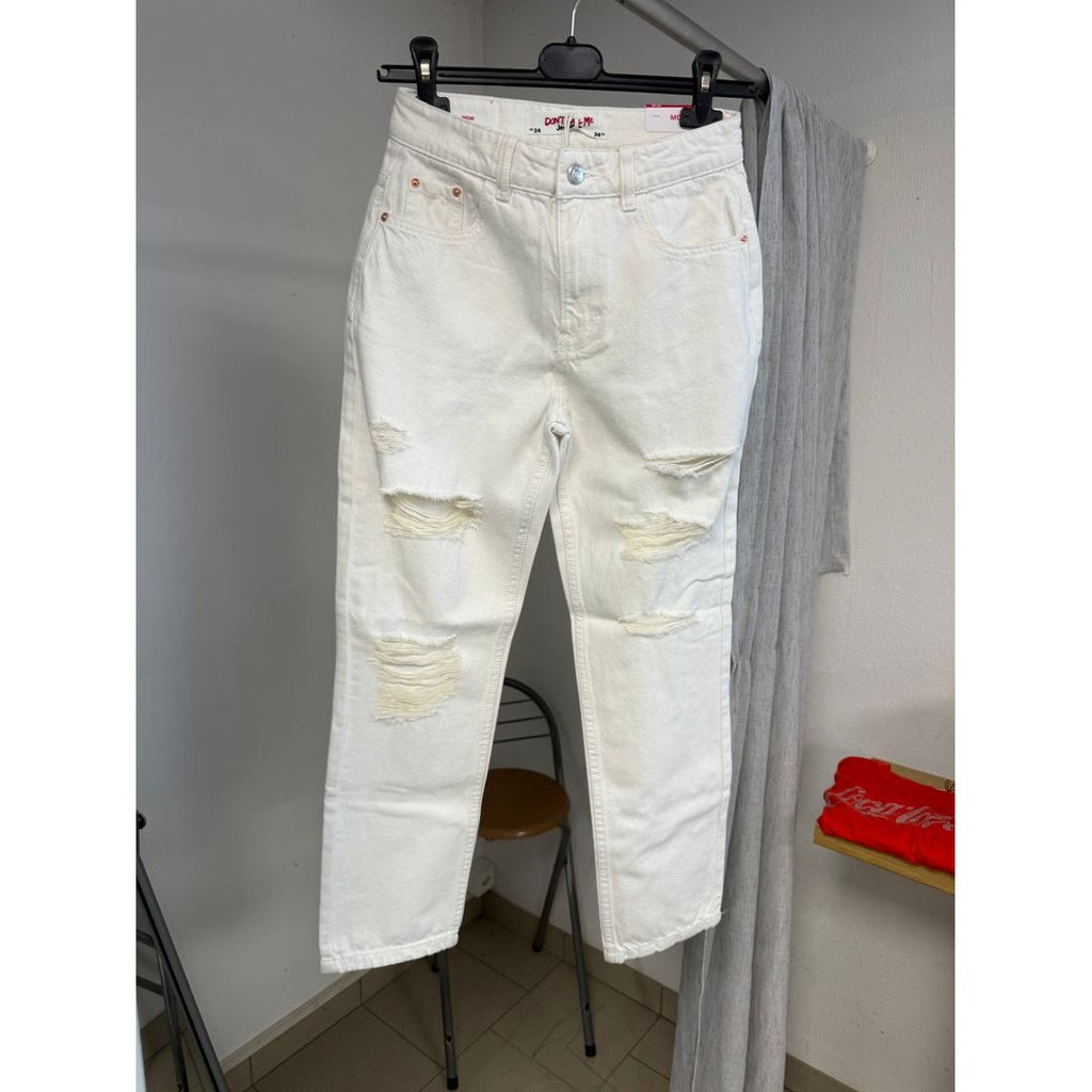 Jean mom taille haute déchiré – Blanc écru – vue 4