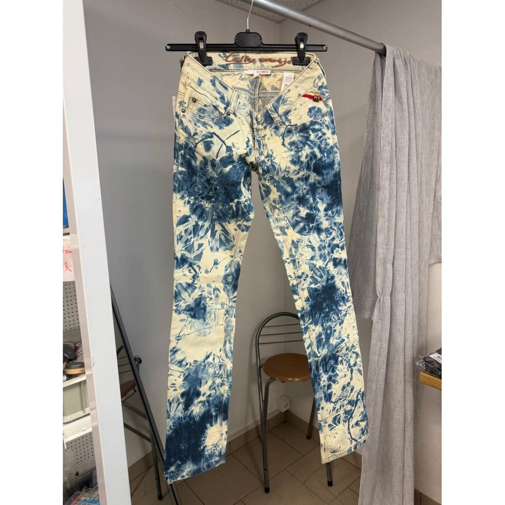 Jean slim tie and dye bleu et écru – Taille basse – vue 3