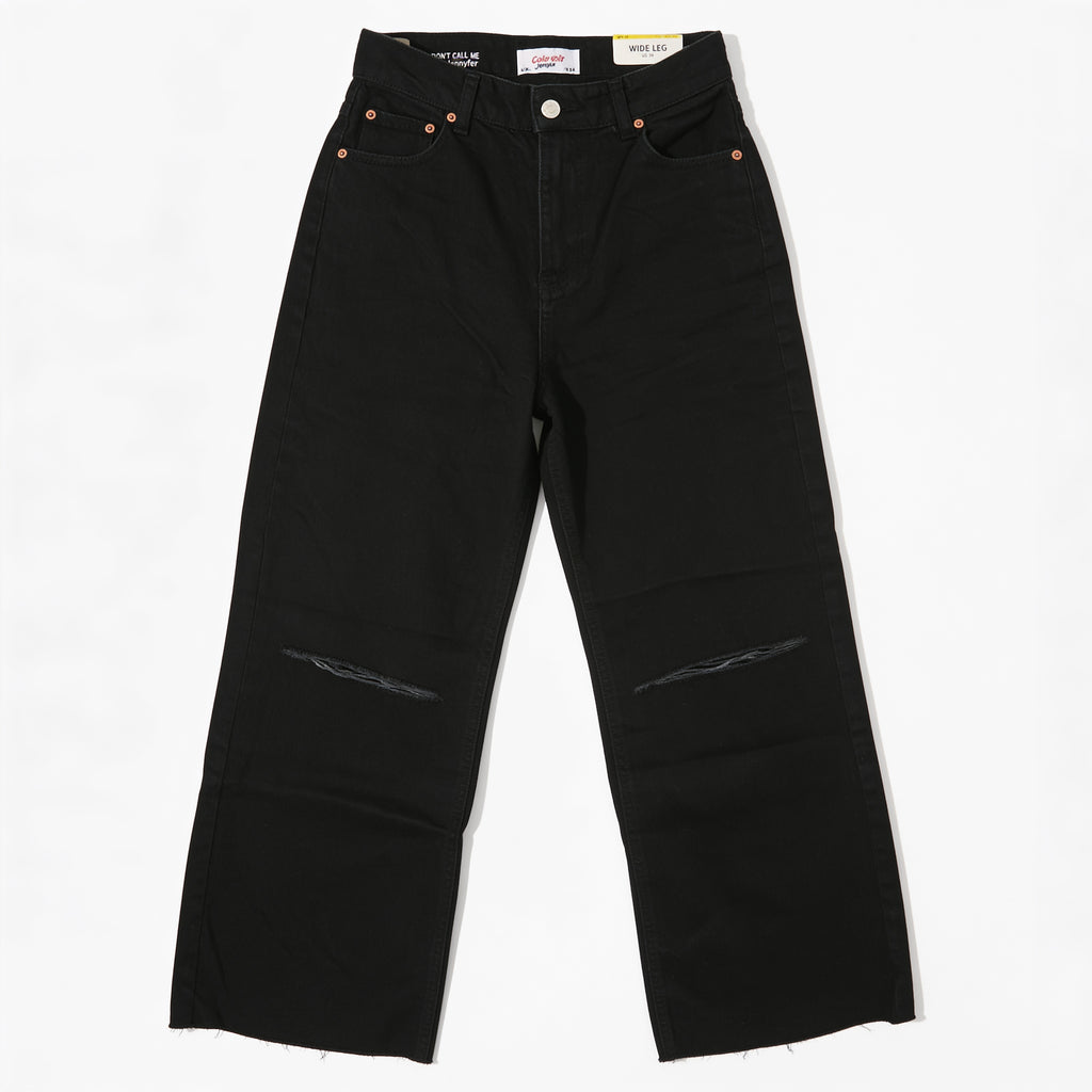 Jean large taille haute noir – effet usé aux genoux Jennyfer, présenté à plat sur fond blanc