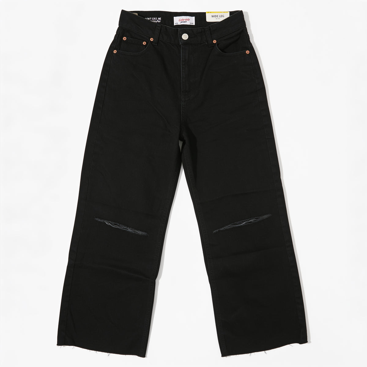 Jean large taille haute noir – effet usé aux genoux Jennyfer, présenté à plat sur fond blanc