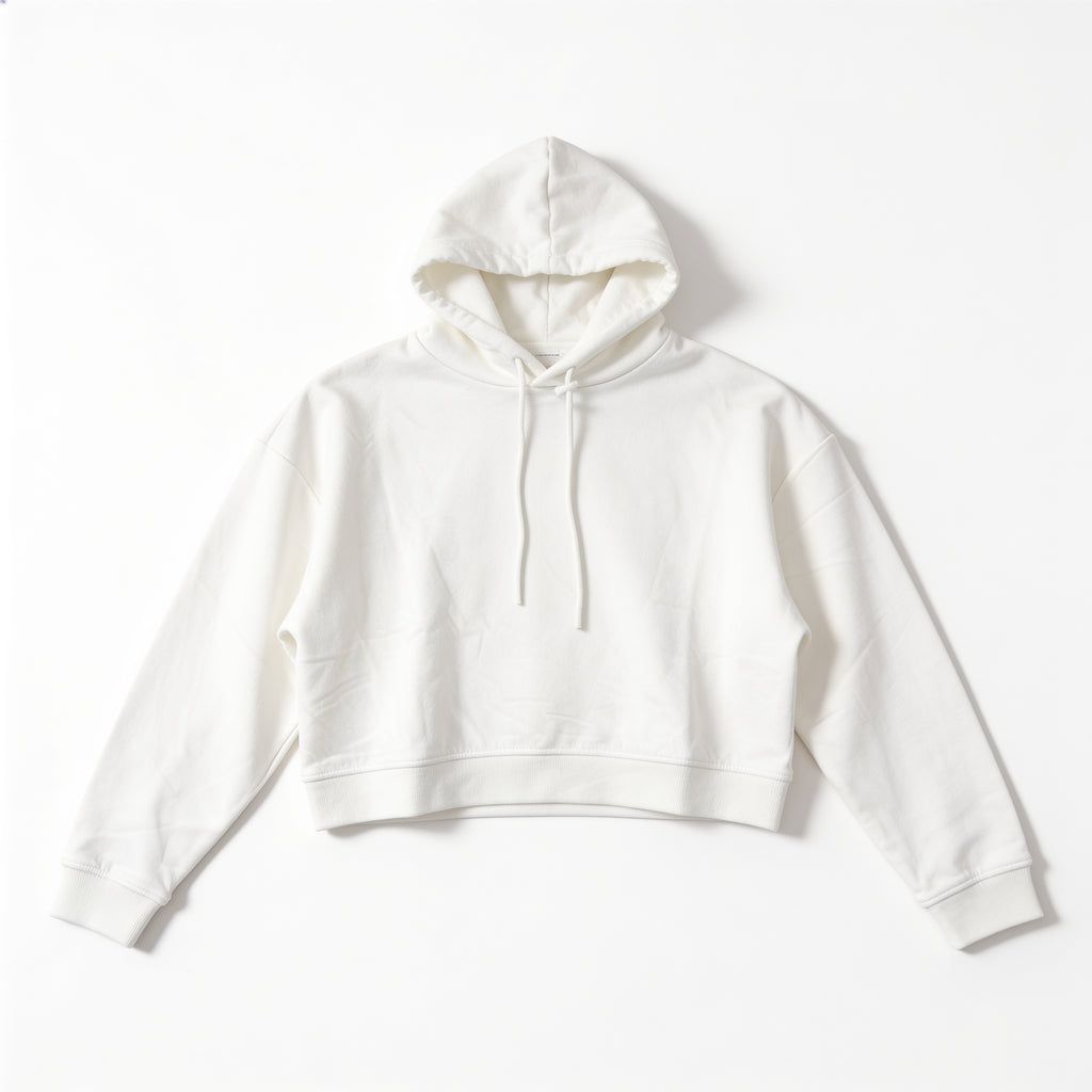 Sweat à capuche court oversize blanc – Jennyfer Don't Call Me, présenté à plat sur fond blanc