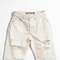 Jean mom taille haute déchiré – blanc écru destroy Jennyfer, présenté à plat sur fond blanc