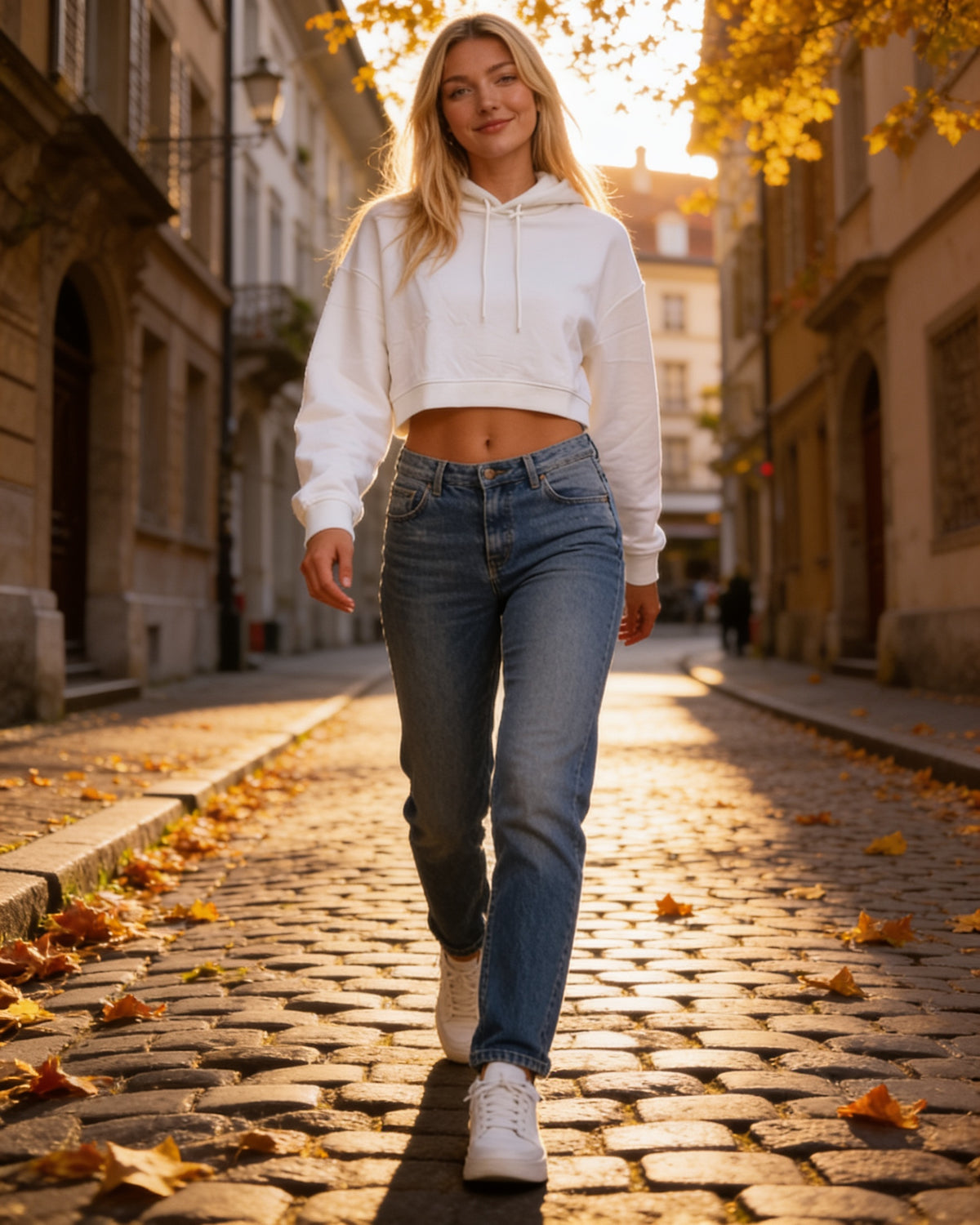 Sweat à capuche court oversize blanc Jennyfer Don't Call Me, portée en situation