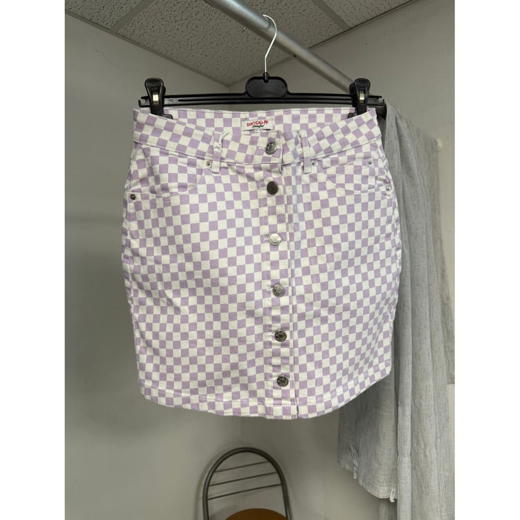 Jupe en jean à damier lilas et blanc – Boutonnée – vue 5