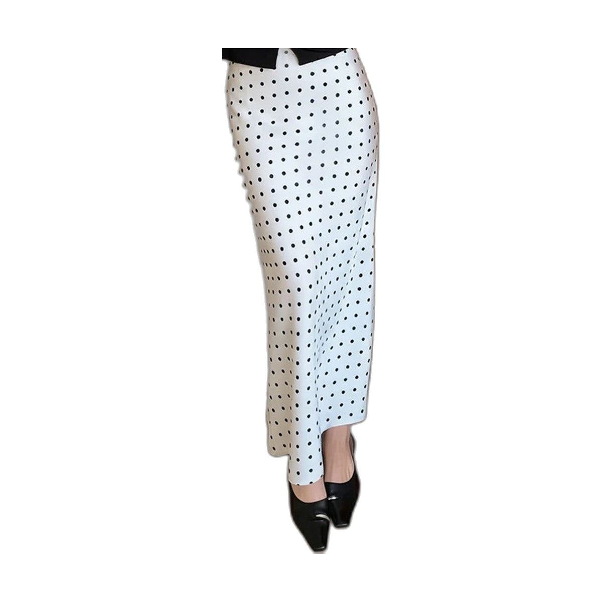 Jupe longue à pois taille haute – Blanc ou noir