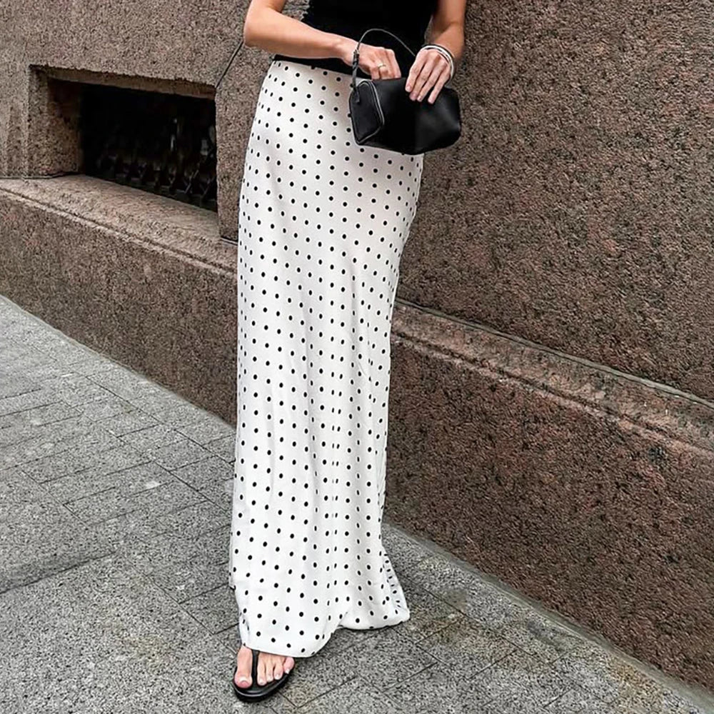 Jupe longue à pois taille haute – Blanc ou noir – vue 5 | Les Secrets de Léa