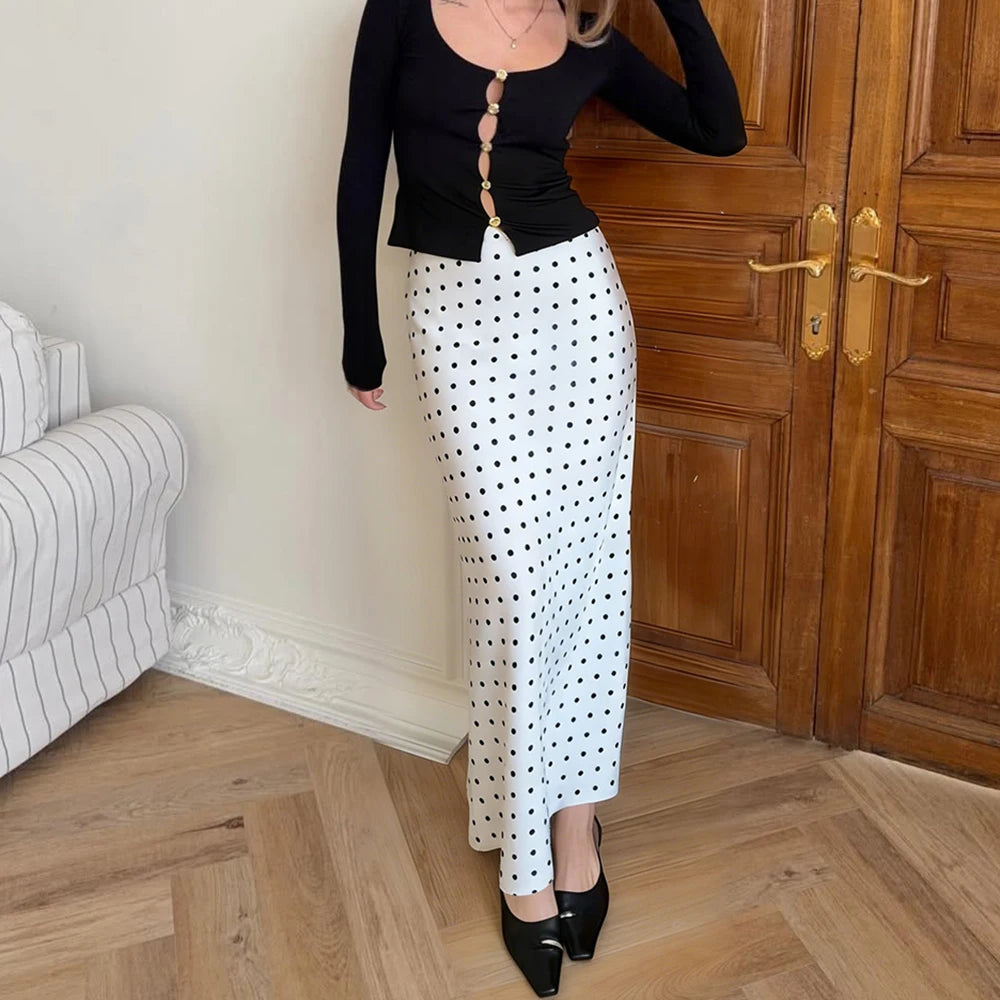 Jupe longue à pois taille haute – Blanc ou noir – vue 6 | Les Secrets de Léa