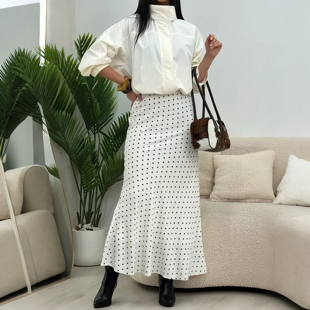 Jupe longue à pois taille haute – Blanc ou noir – vue 8 | Les Secrets de Léa