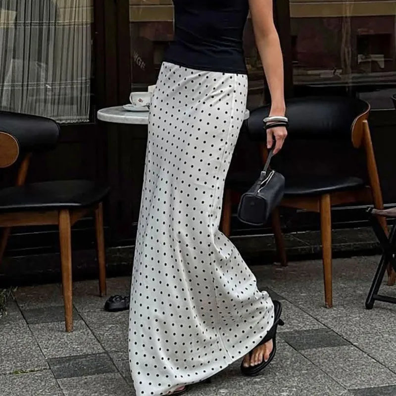 Jupe longue à pois taille haute – Blanc ou noir – vue 9 | Les Secrets de Léa