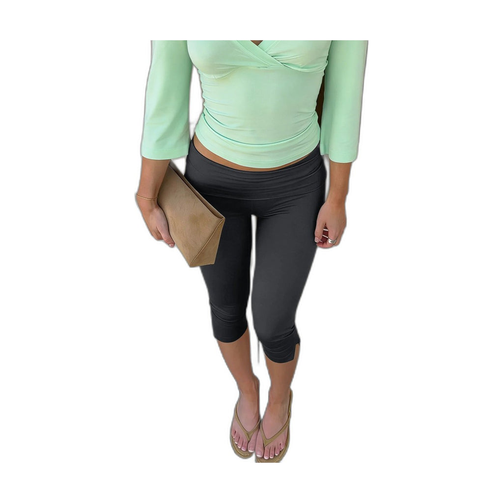 Legging corsaire à ceinture revers et bas fendu