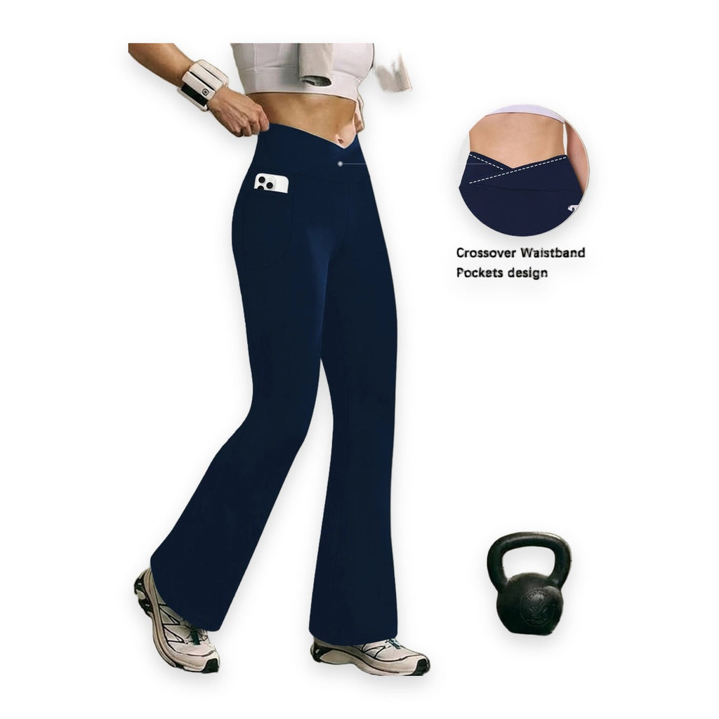 Legging évasé taille haute croisée avec poche – Femme