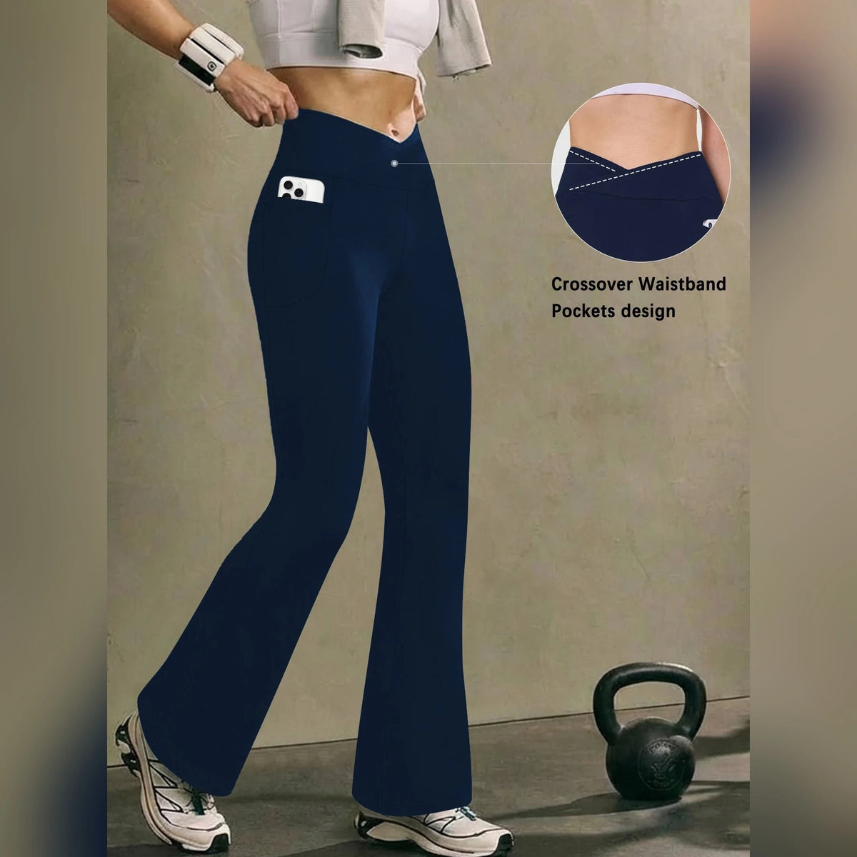 Legging évasé taille haute croisée avec poche – Femme – vue 2 | Les Secrets de Léa