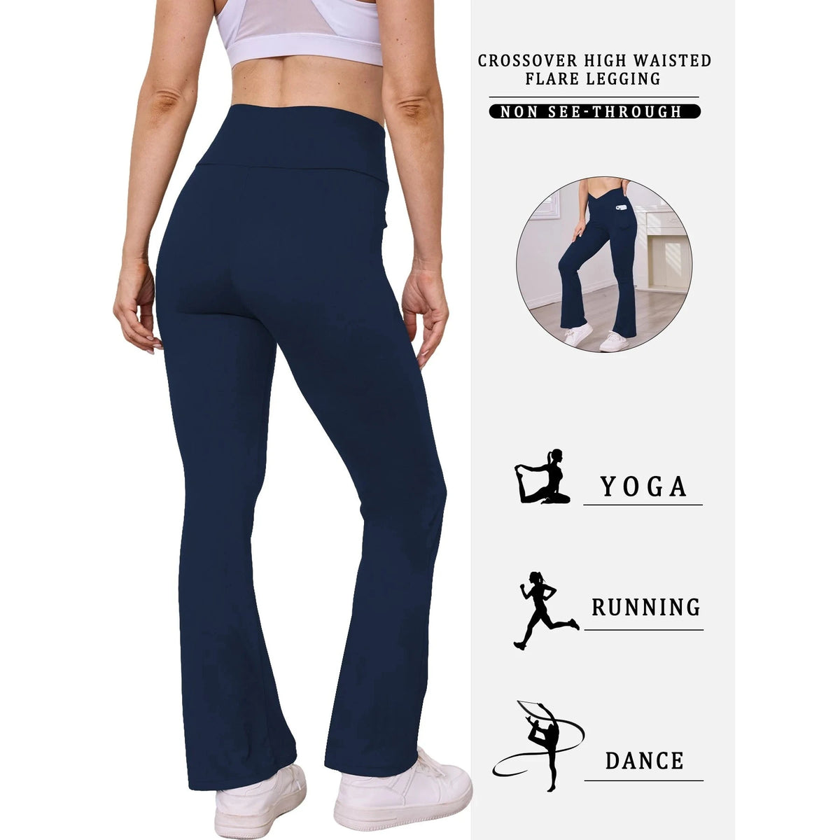 Legging évasé taille haute croisée avec poche – Femme – vue 3 | Les Secrets de Léa