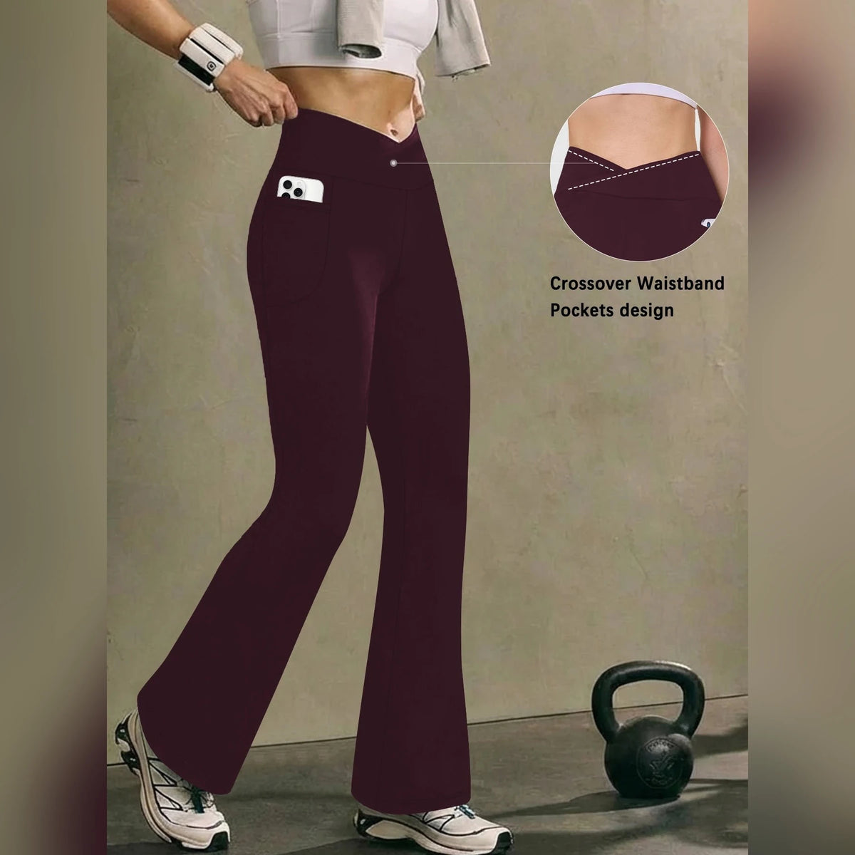 Legging évasé taille haute croisée avec poche – Femme – vue 8 | Les Secrets de Léa