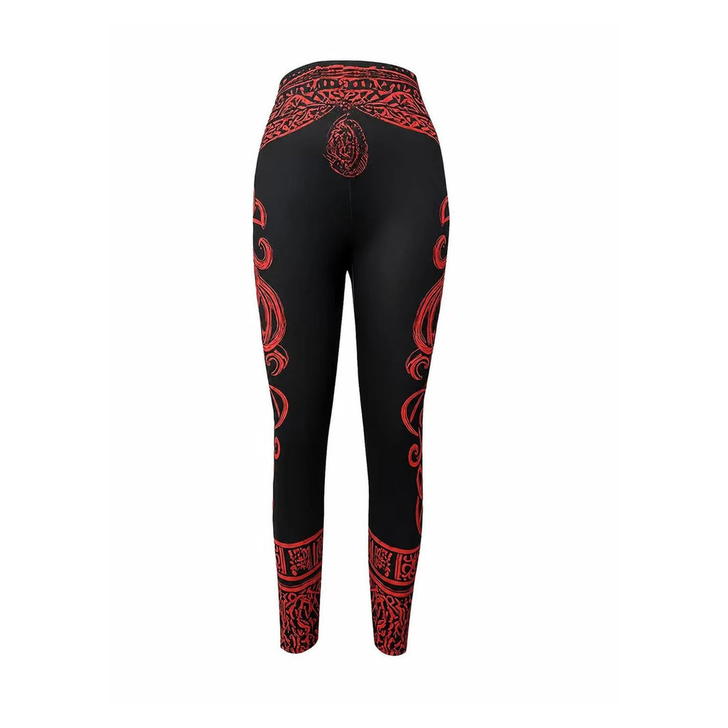 Legging noir à motifs nordiques rouges – Femme