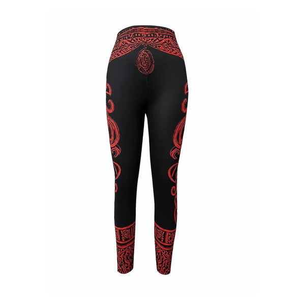 Legging noir à motifs nordiques rouges – Femme