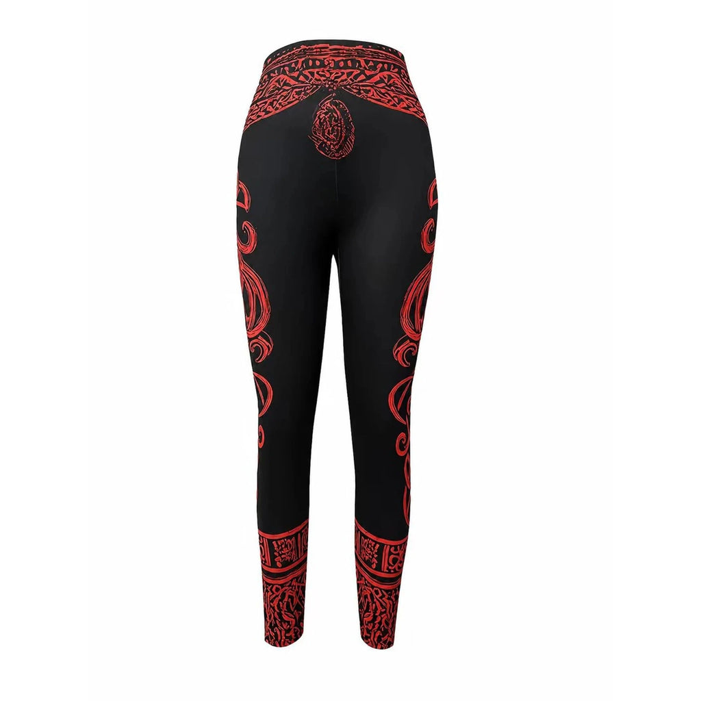 Legging noir à motifs nordiques rouges – Femme – vue 5 | Les Secrets de Léa