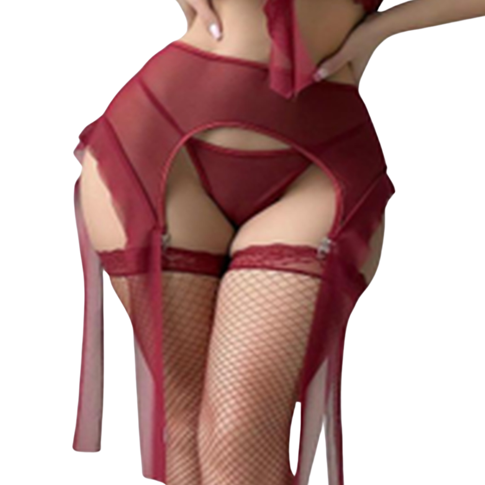 Les Secrets de Léa – Ensemble lingerie en tulle bordeaux trois pièces – Margaux - LSDLBoutique