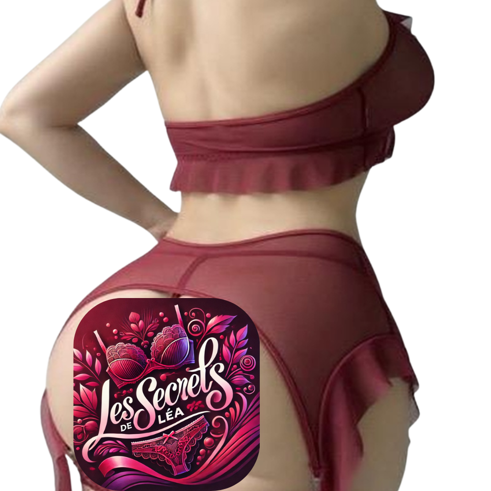 Les Secrets de Léa – Ensemble lingerie en tulle bordeaux trois pièces – Margaux - LSDLBoutique