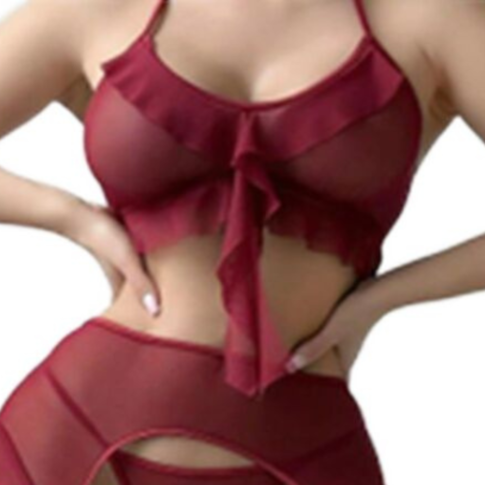 Les Secrets de Léa – Ensemble lingerie en tulle bordeaux trois pièces – Margaux - LSDLBoutique