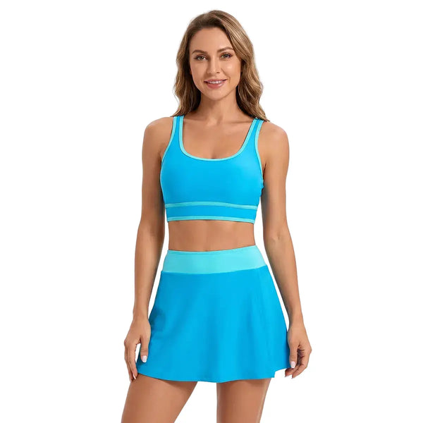 Maillot de bain deux pièces Les Secrets de Léa, ensemble bikini turquoise avec brassière et jupe shorty