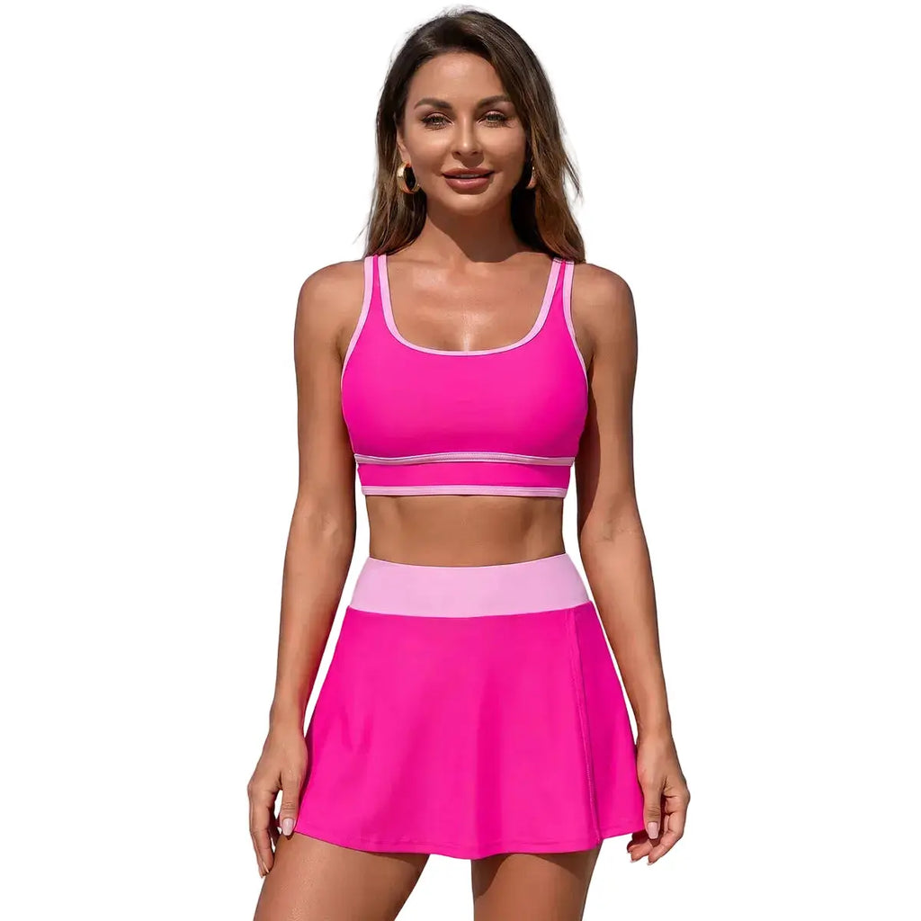 Maillot de bain deux pièces Natascha – brassière et shorty, rose fuchsia avec bordures blanches