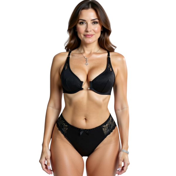 Les Secrets de Léa – Ensemble lingerie noir en dentelle à ouverture frontale – Émilie - LSDLBoutique
