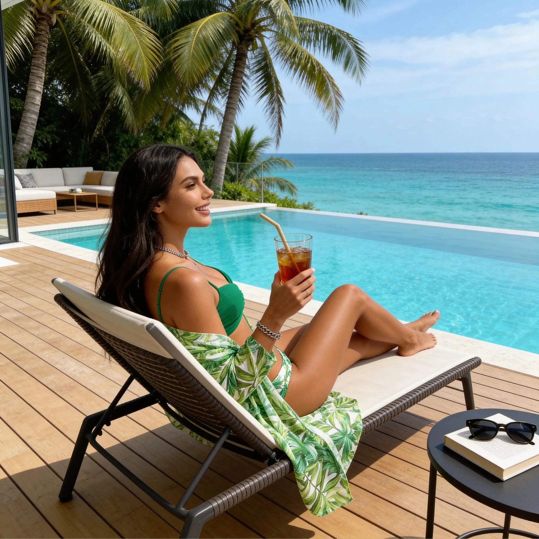 Les Secrets de Léa – Ensemble Naïma – Kimono Tropical et Bikini Vert - LSDLBoutique